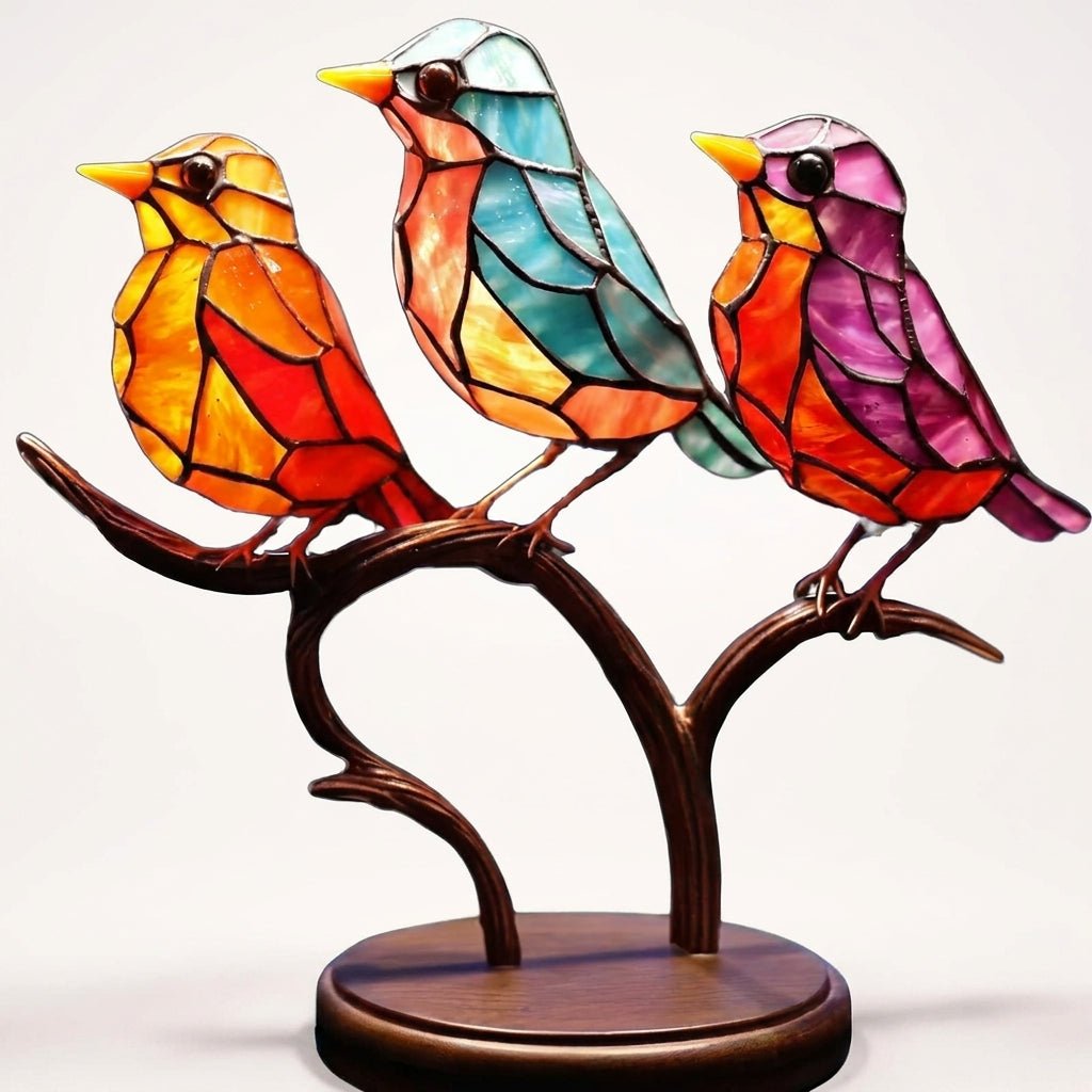 Handblown Glass Birds on Branch Desktop Figurine – Nature-Inspired Art Decor for Office & Home | Thomler