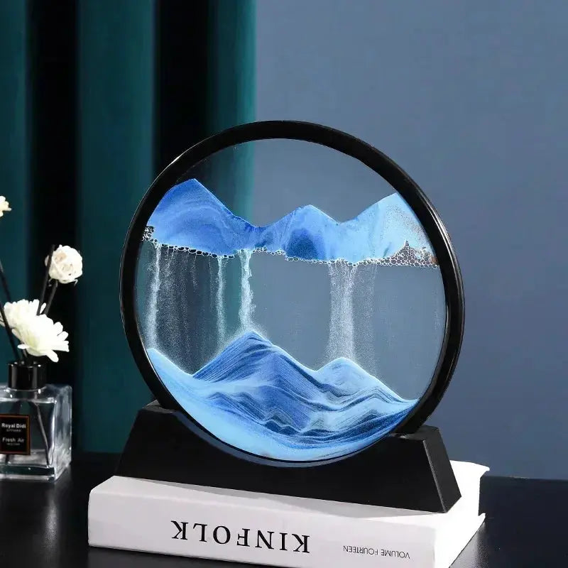 Moving Sand Art Glass Display Rotating Desktop Sculpture Stress Relief Decor for Home Office Meditation Mindfulness Gift | Thomler