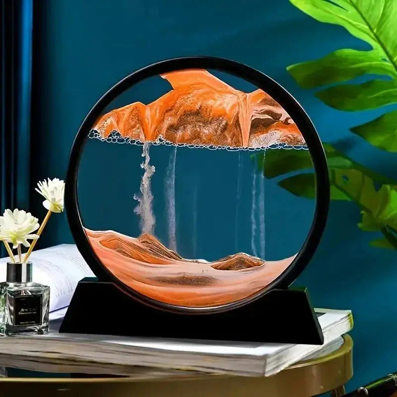 Moving Sand Art Glass Display Rotating Desktop Sculpture Stress Relief Decor for Home Office Meditation Mindfulness Gift | Thomler
