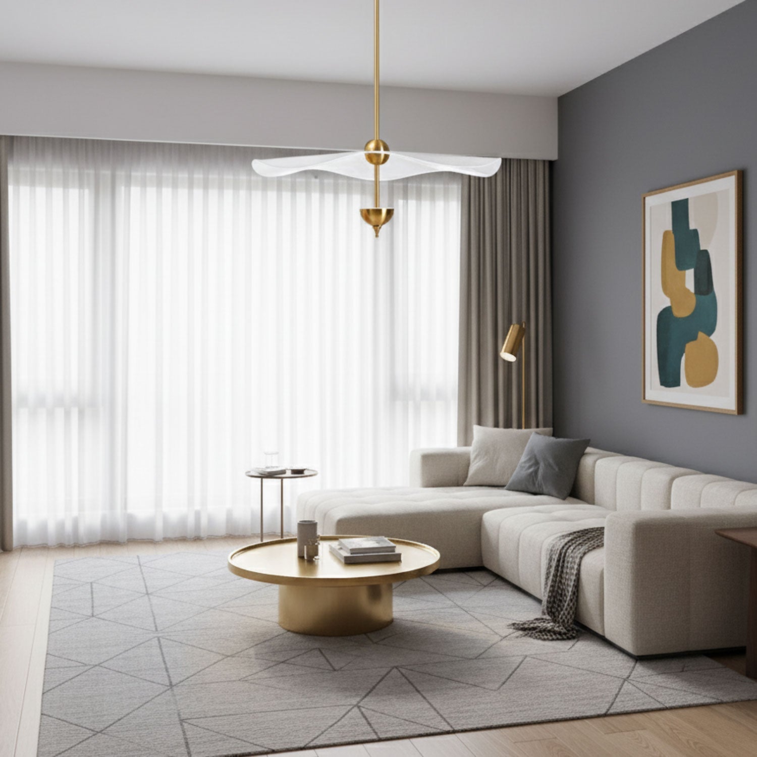Ceiling Light Metal Acrylic 23.6 in x 27.5 in Gold Indoor Dining Room Living Room Modern Pendant Lamp | Thomler