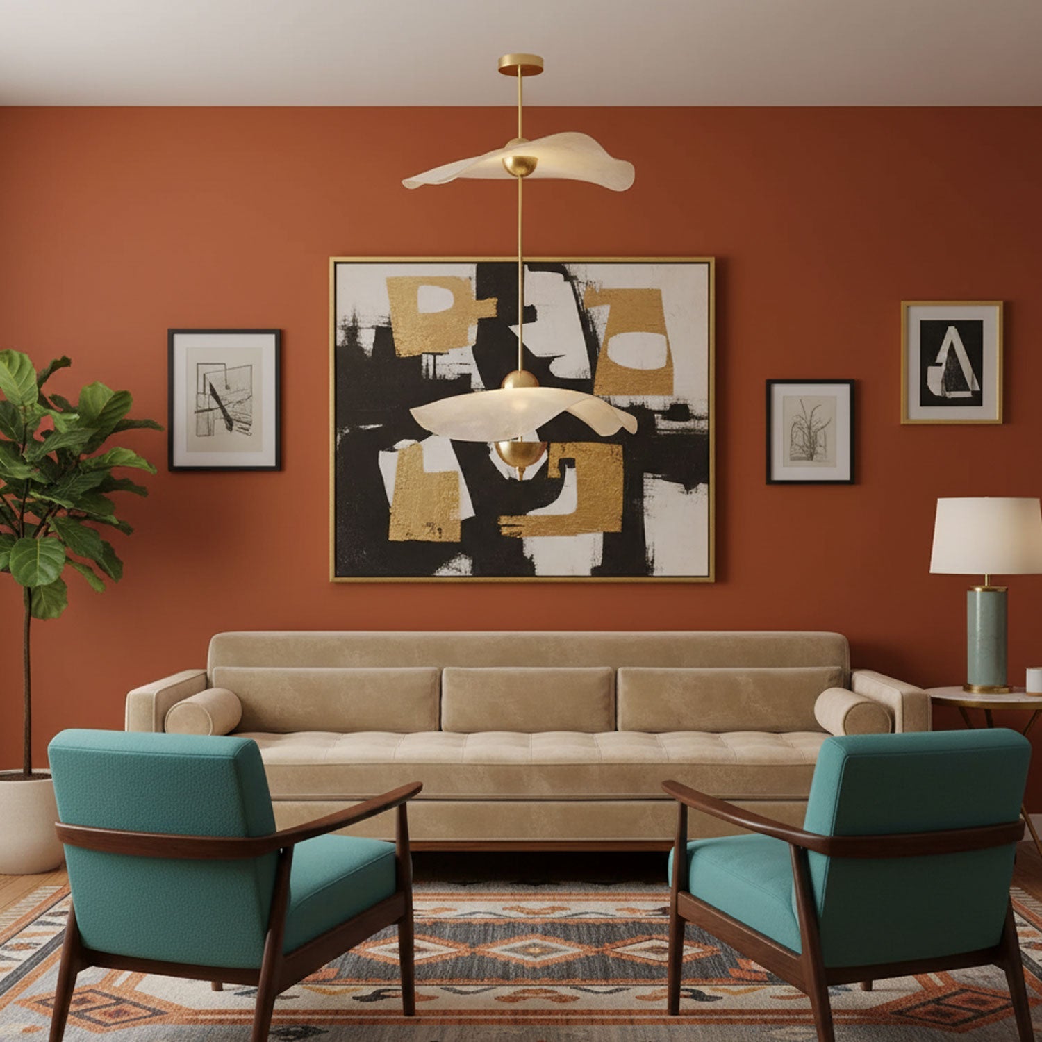 Ceiling Light Metal Acrylic 23.6 in x 27.5 in Gold Indoor Dining Room Living Room Modern Pendant Lamp | Thomler