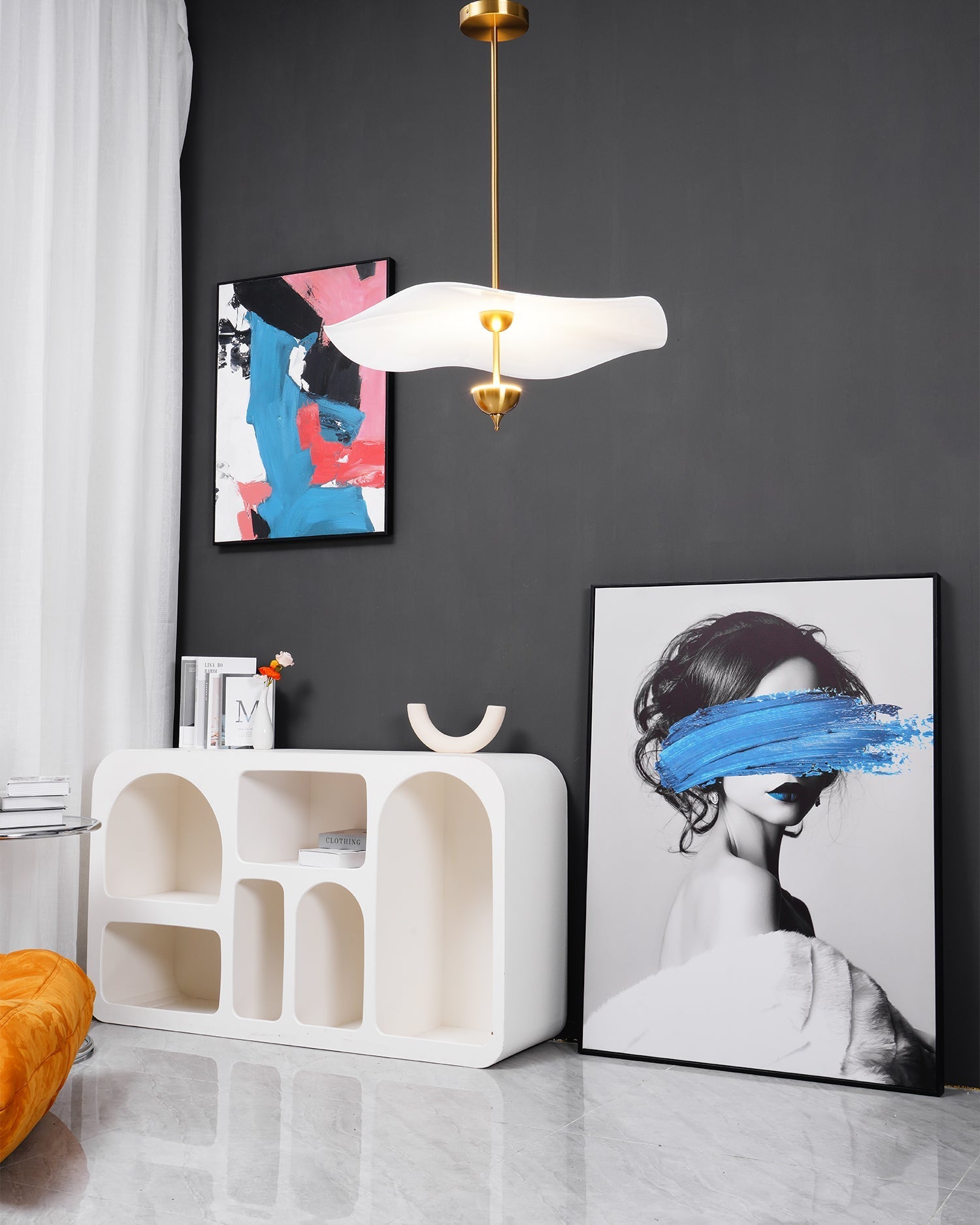 Ceiling Light Metal Acrylic 23.6 in x 27.5 in Gold Indoor Dining Room Living Room Modern Pendant Lamp | Thomler