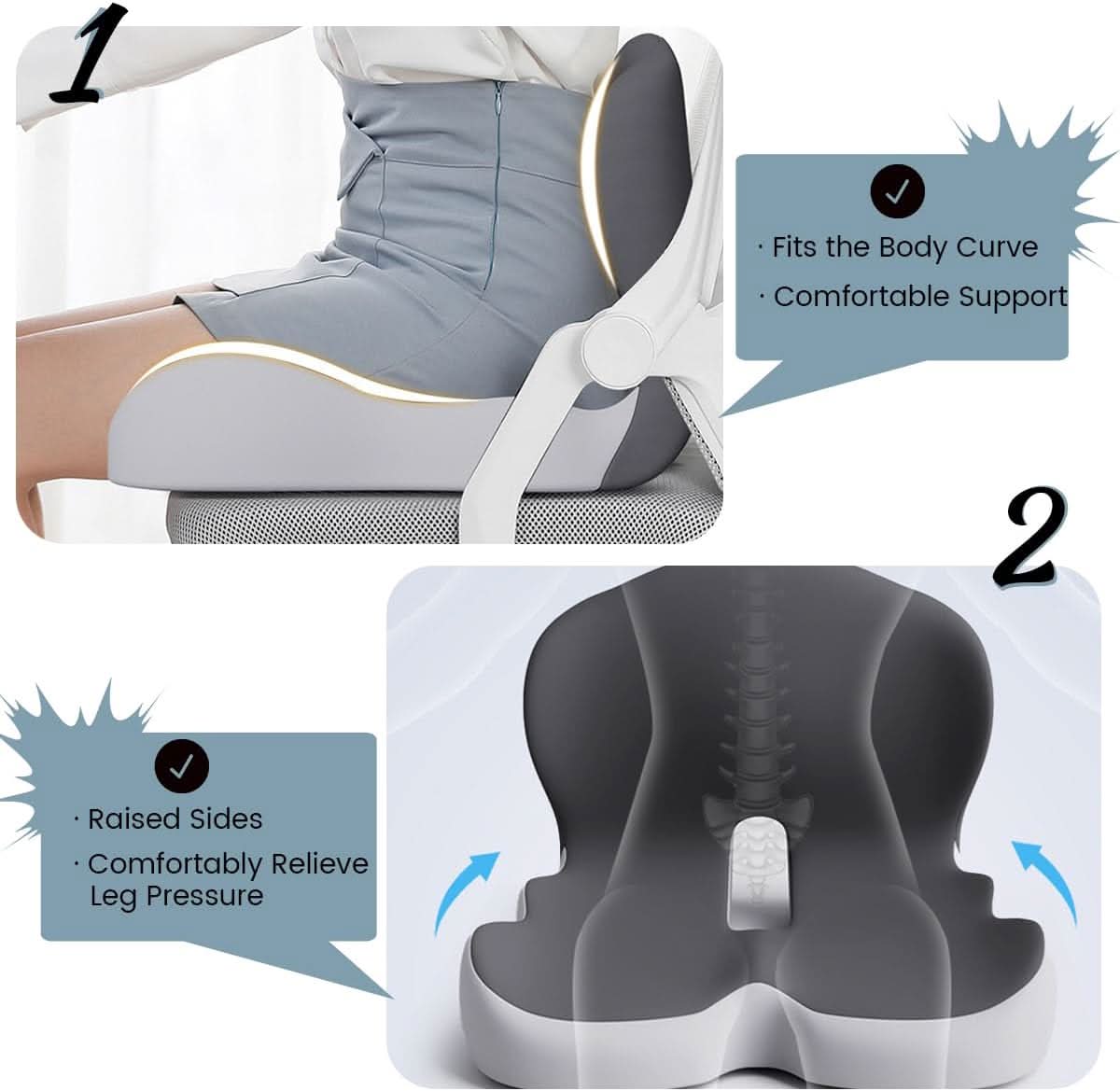 Memory Foam Lower Back Support Cushion for Office Chair and Car Seat – Ergonomic Lumbar Pillow | Thomler