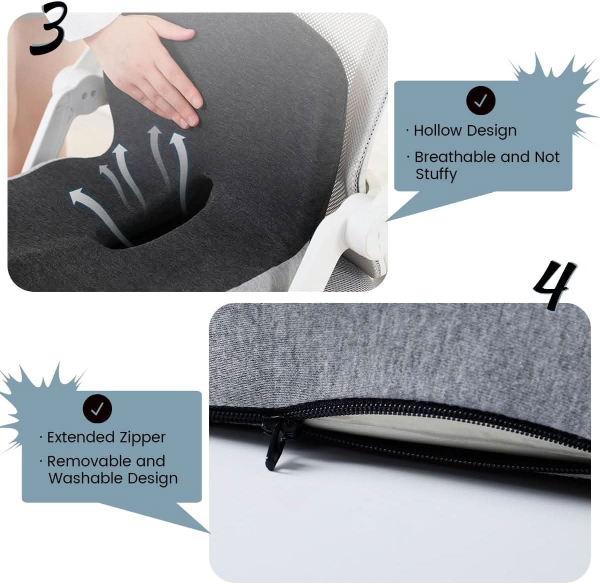 Memory Foam Lower Back Support Cushion for Office Chair and Car Seat – Ergonomic Lumbar Pillow | Thomler