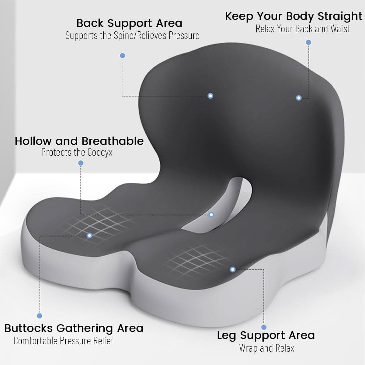 Memory Foam Lower Back Support Cushion for Office Chair and Car Seat – Ergonomic Lumbar Pillow | Thomler