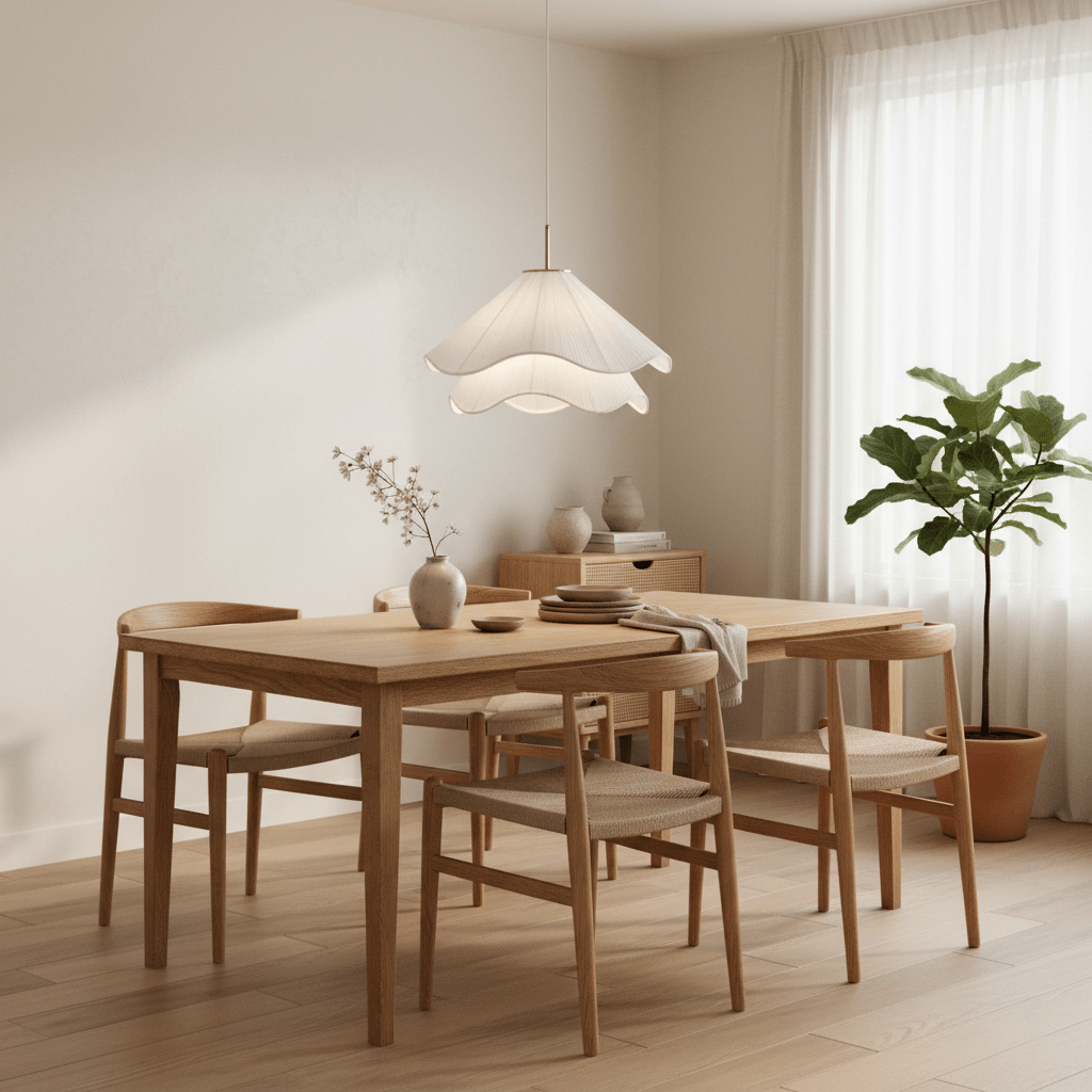 Fabric Pendant Light 23.6 in Diameter White Blooming Design Ceiling Dining Living Room Bedroom Hanging Lamp Adjustable Height | Thomler