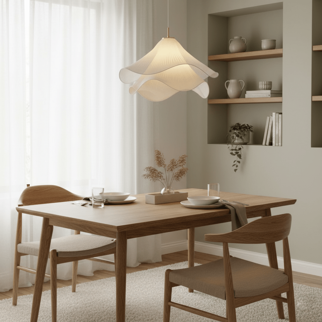 Fabric Pendant Light 23.6 in Diameter White Blooming Design Ceiling Dining Living Room Bedroom Hanging Lamp Adjustable Height | Thomler