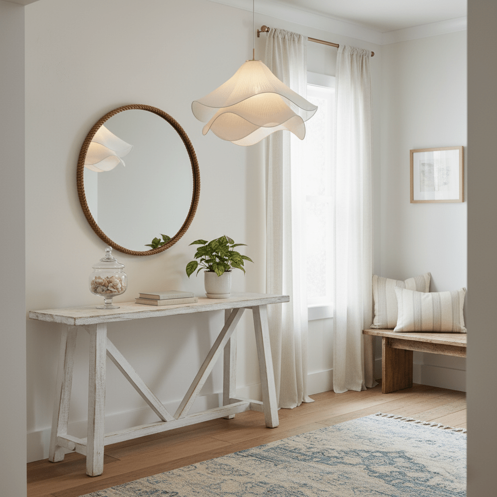 Fabric Pendant Light 23.6 in Diameter White Blooming Design Ceiling Dining Living Room Bedroom Hanging Lamp Adjustable Height | Thomler