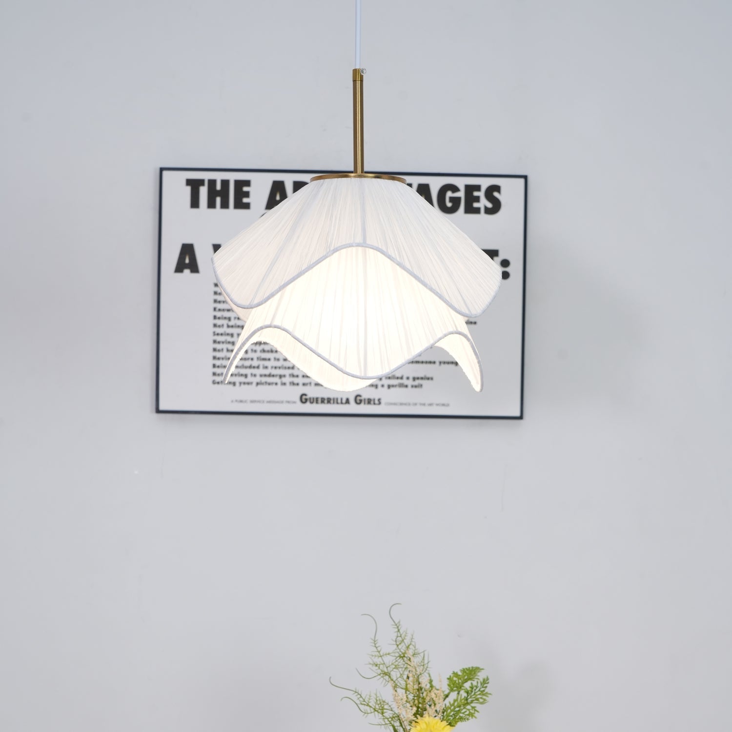 Fabric Pendant Light 23.6 in Diameter White Blooming Design Ceiling Dining Living Room Bedroom Hanging Lamp Adjustable Height | Thomler
