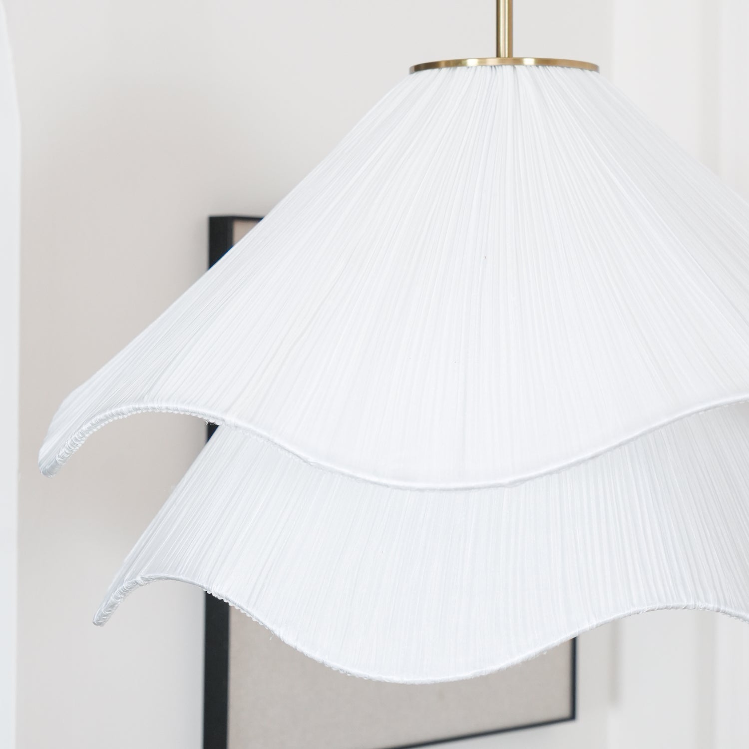 Fabric Pendant Light 23.6 in Diameter White Blooming Design Ceiling Dining Living Room Bedroom Hanging Lamp Adjustable Height | Thomler