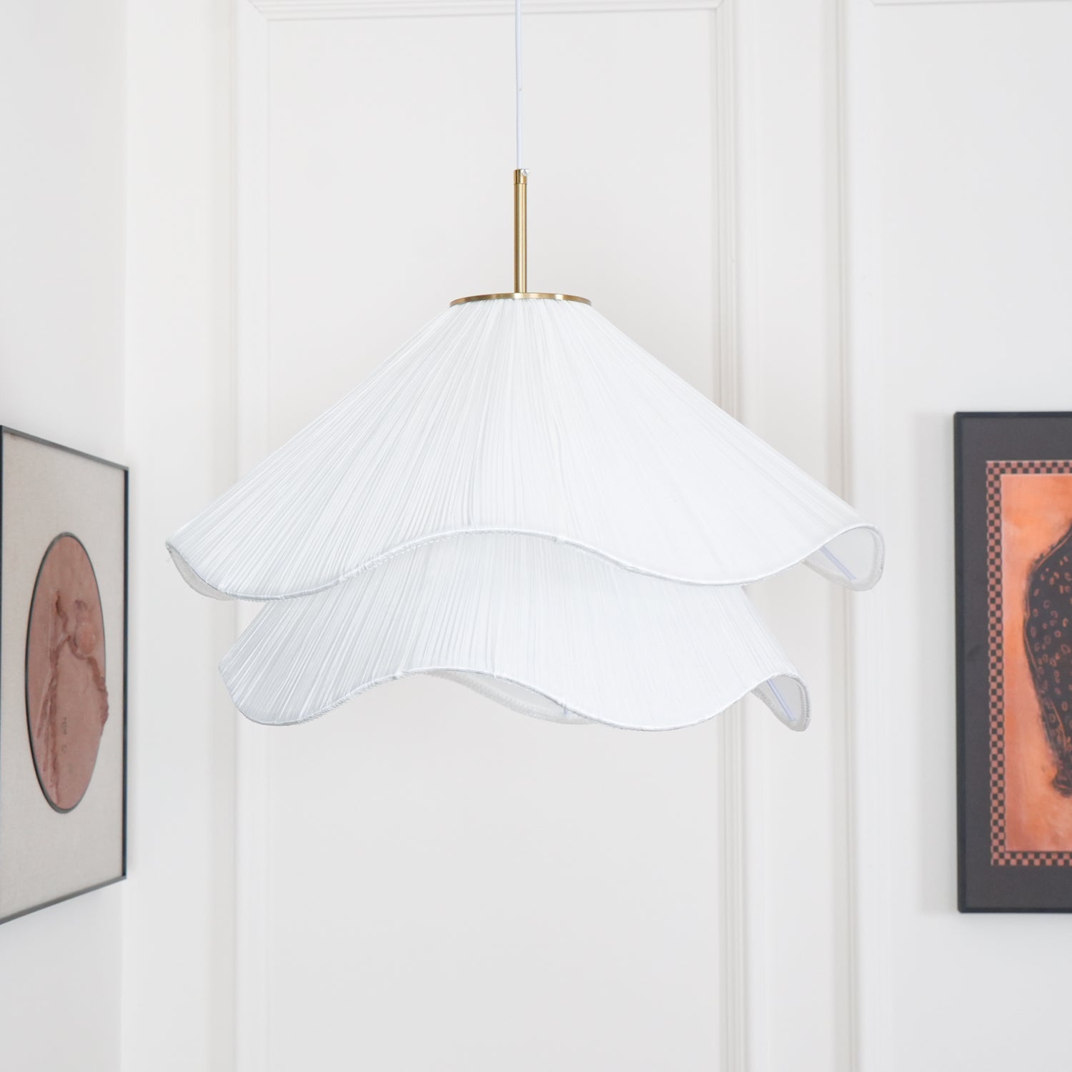 Fabric Pendant Light 23.6 in Diameter White Blooming Design Ceiling Dining Living Room Bedroom Hanging Lamp Adjustable Height | Thomler