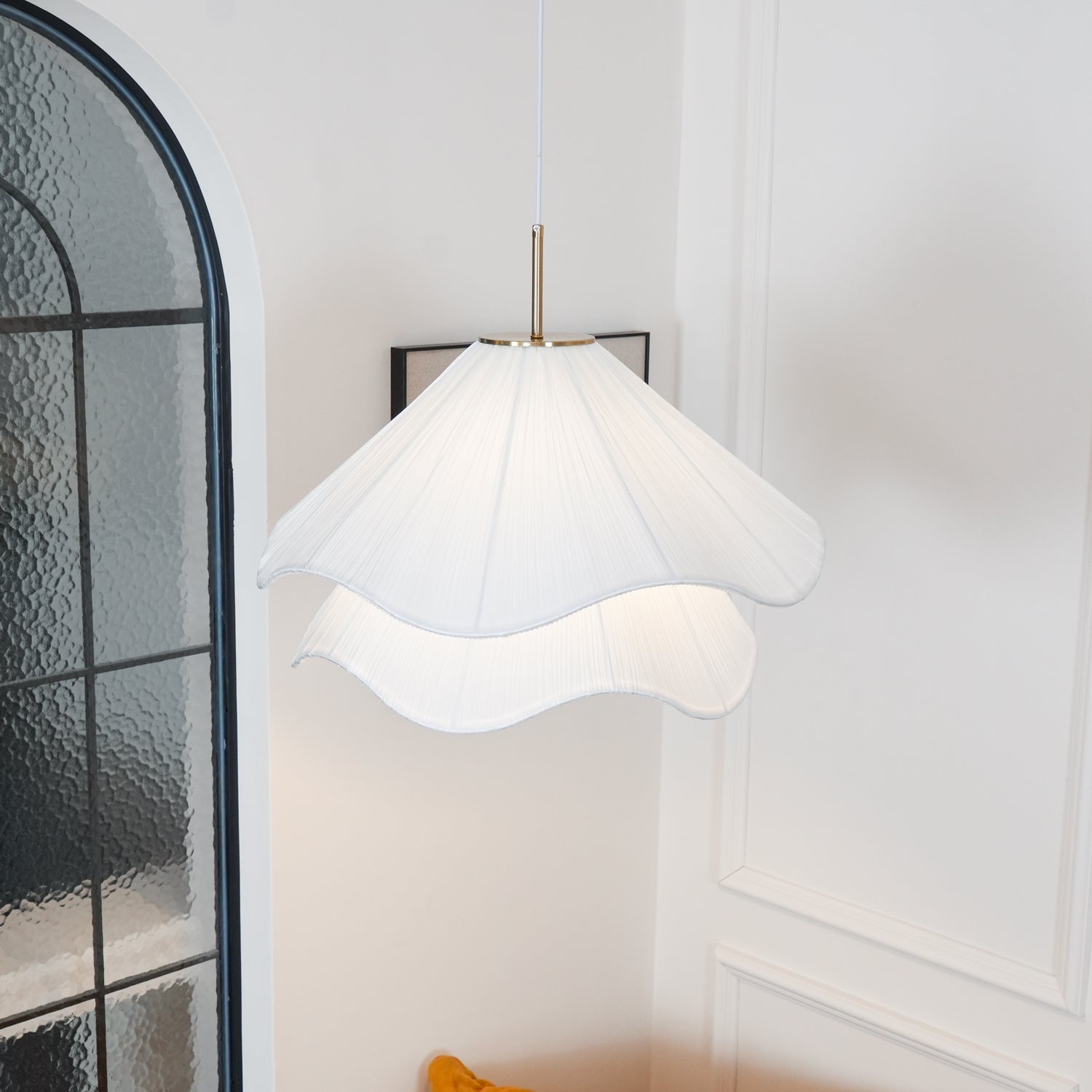 Fabric Pendant Light 23.6 in Diameter White Blooming Design Ceiling Dining Living Room Bedroom Hanging Lamp Adjustable Height | Thomler