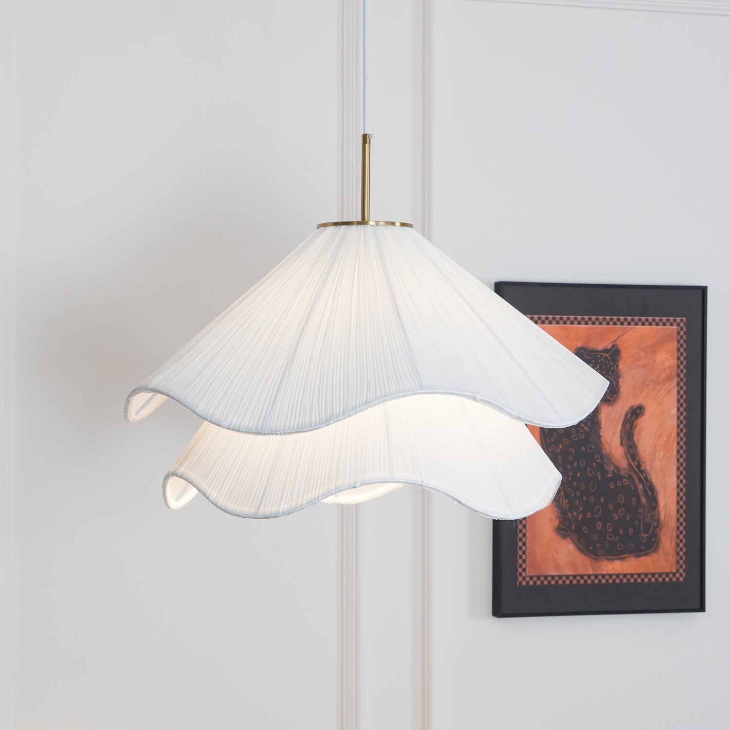 Fabric Pendant Light 23.6 in Diameter White Blooming Design Ceiling Dining Living Room Bedroom Hanging Lamp Adjustable Height | Thomler