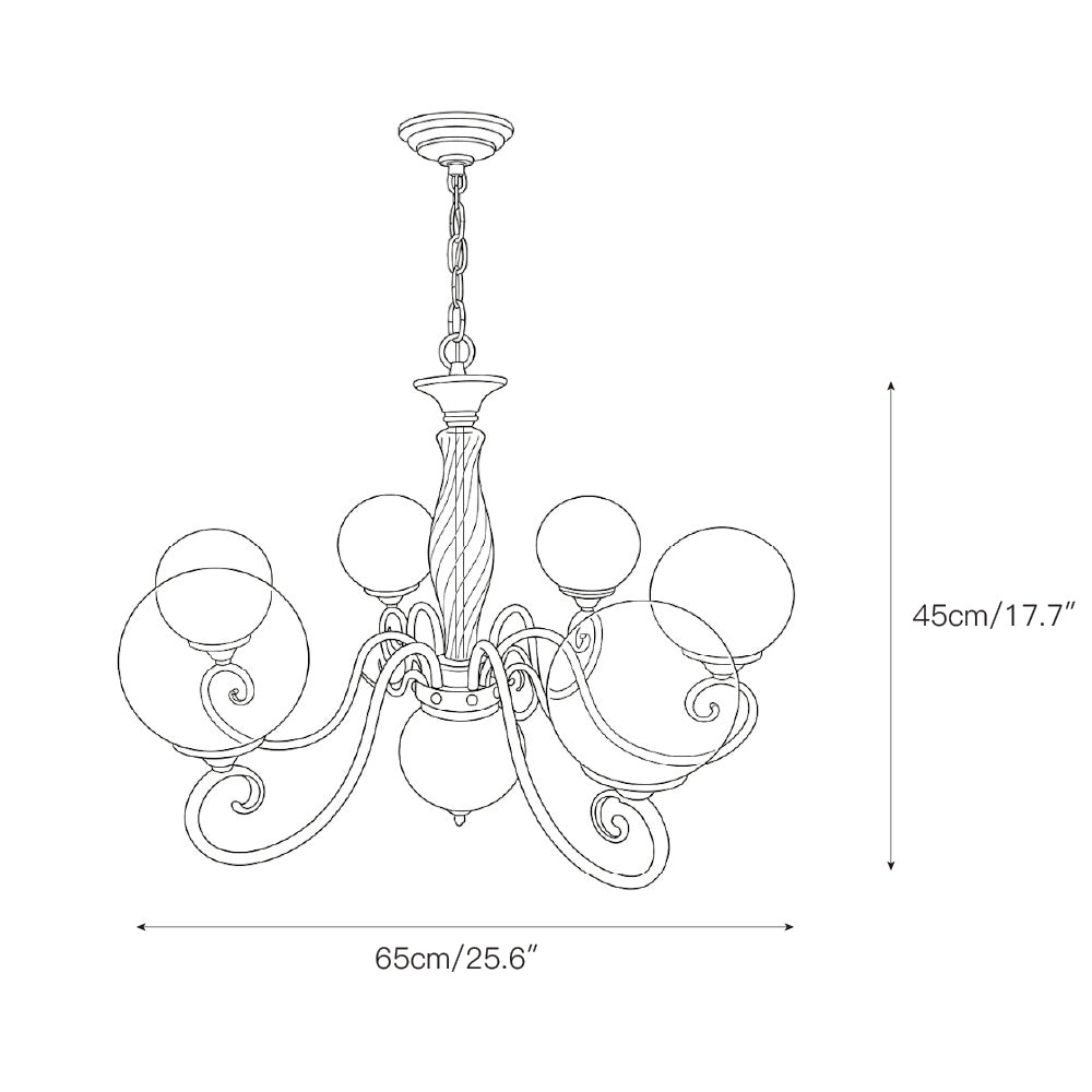 Handcrafted Glass Globe Chandelier with Aged Brass Frame – Multi-Arm Mid-Century Statement Light Fixture | Thomler
