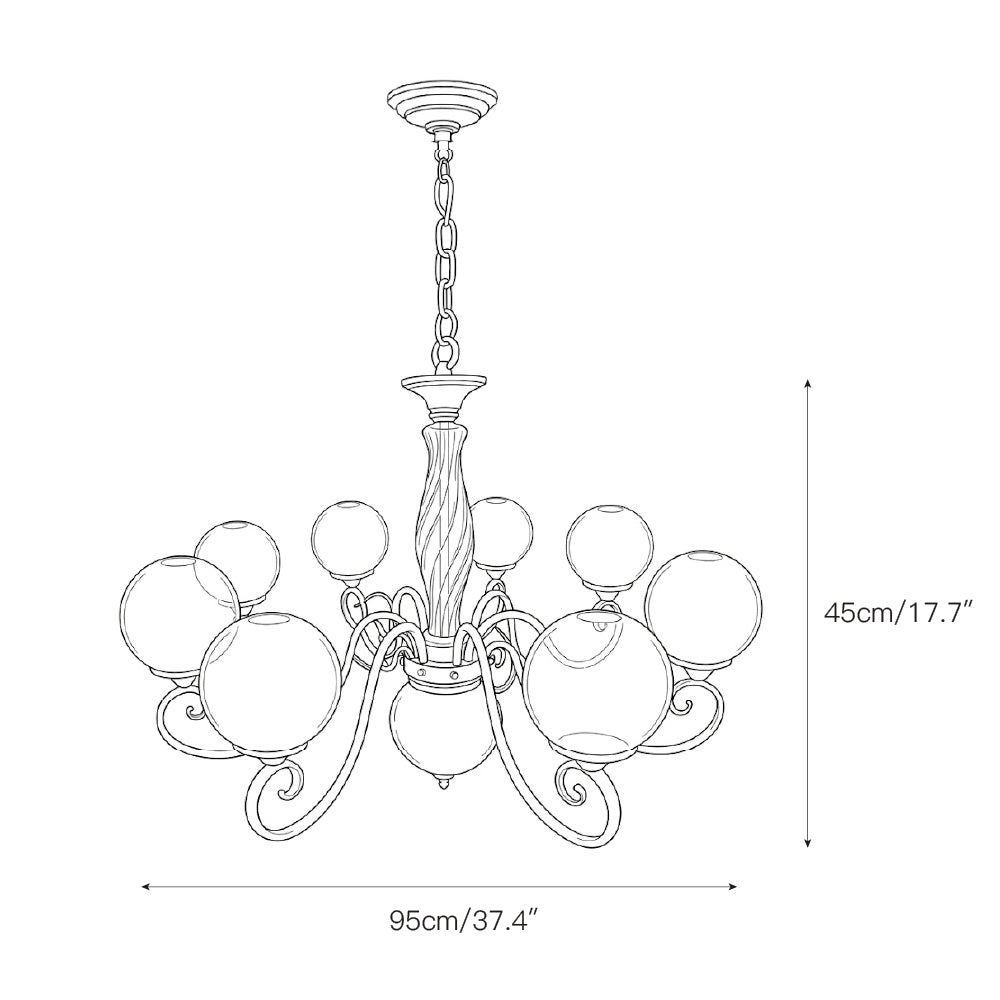 Handcrafted Glass Globe Chandelier with Aged Brass Frame – Multi-Arm Mid-Century Statement Light Fixture | Thomler