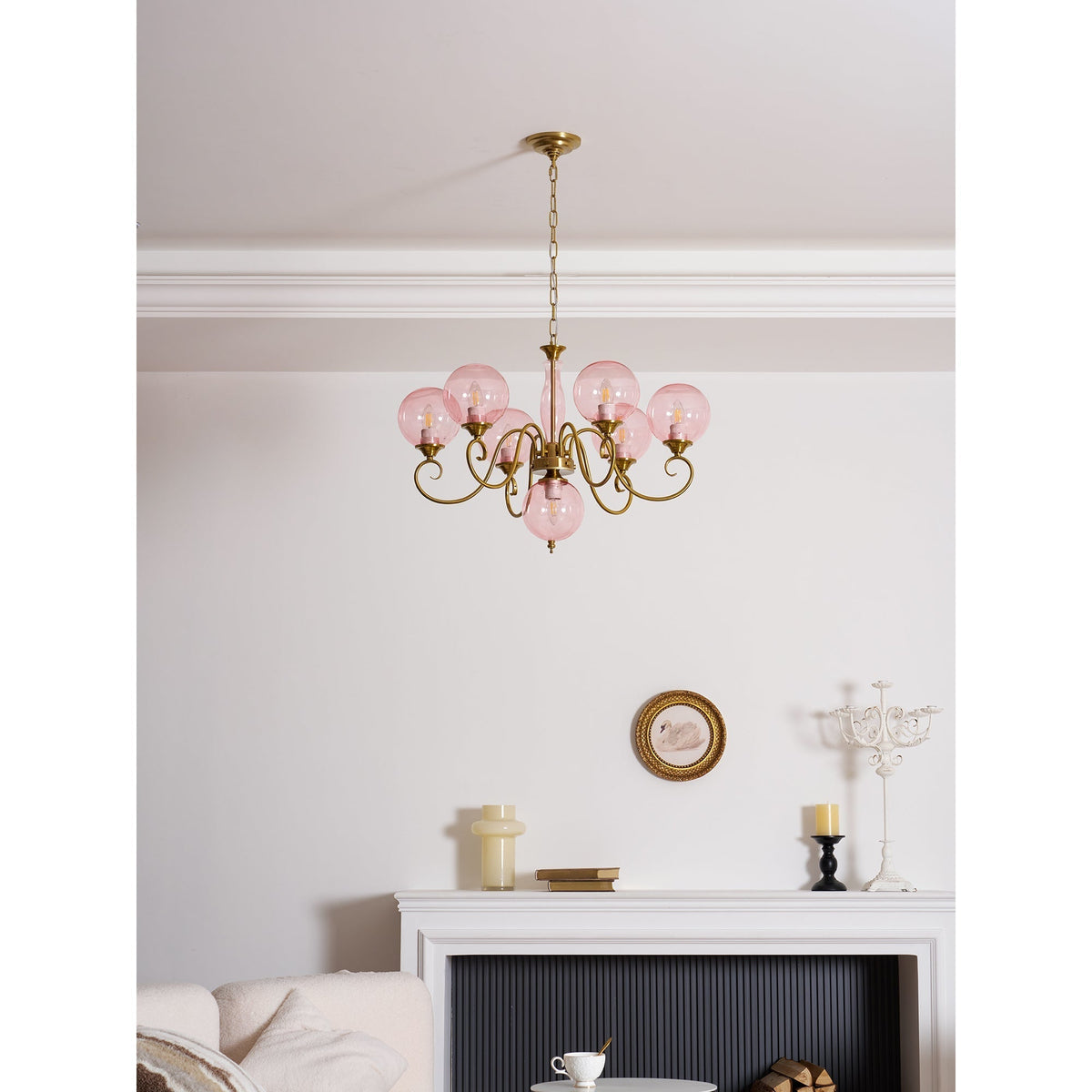Handcrafted Glass Globe Chandelier with Aged Brass Frame – Multi-Arm Mid-Century Statement Light Fixture | Thomler