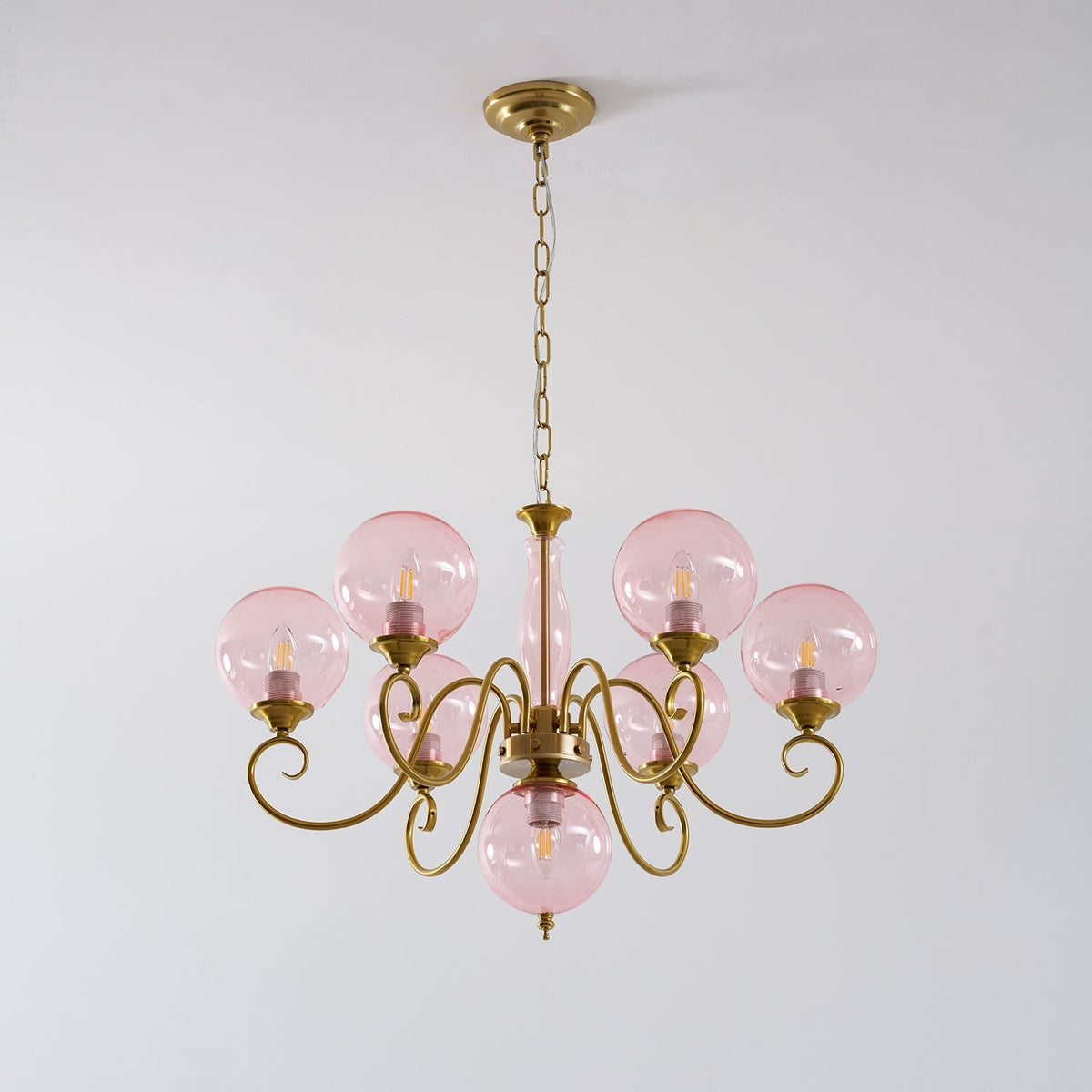 Handcrafted Glass Globe Chandelier with Aged Brass Frame – Multi-Arm Mid-Century Statement Light Fixture | Thomler