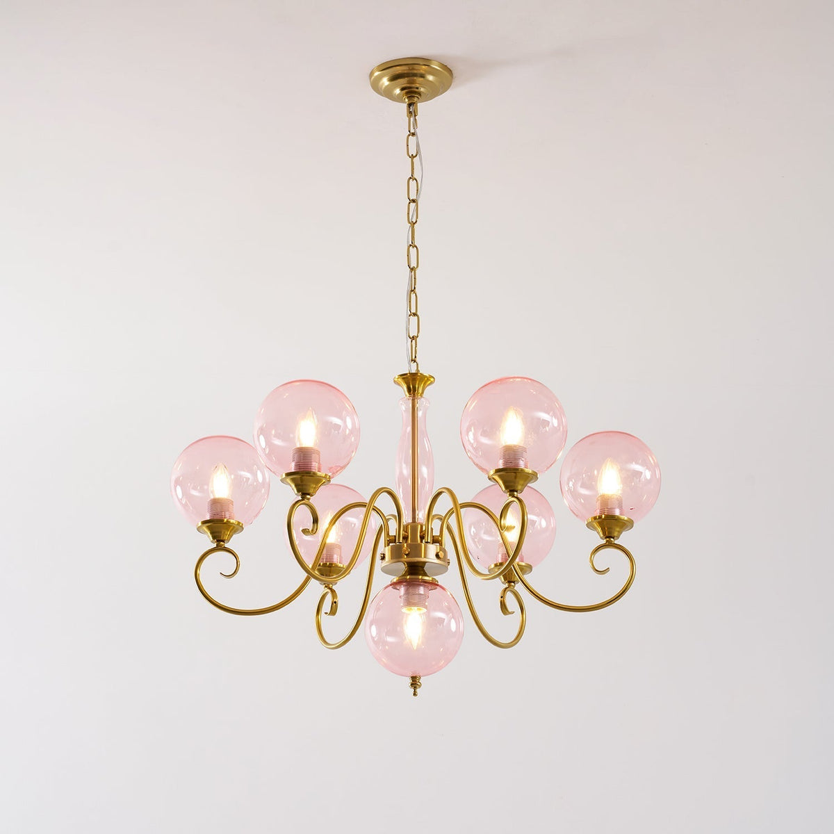 Handcrafted Glass Globe Chandelier with Aged Brass Frame – Multi-Arm Mid-Century Statement Light Fixture | Thomler