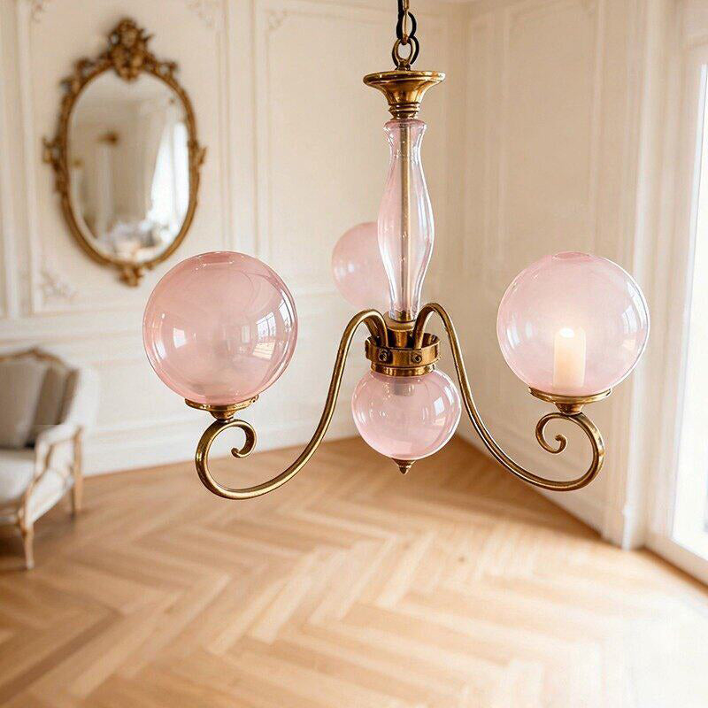 Handcrafted Glass Globe Chandelier with Aged Brass Frame – Multi-Arm Mid-Century Statement Light Fixture | Thomler