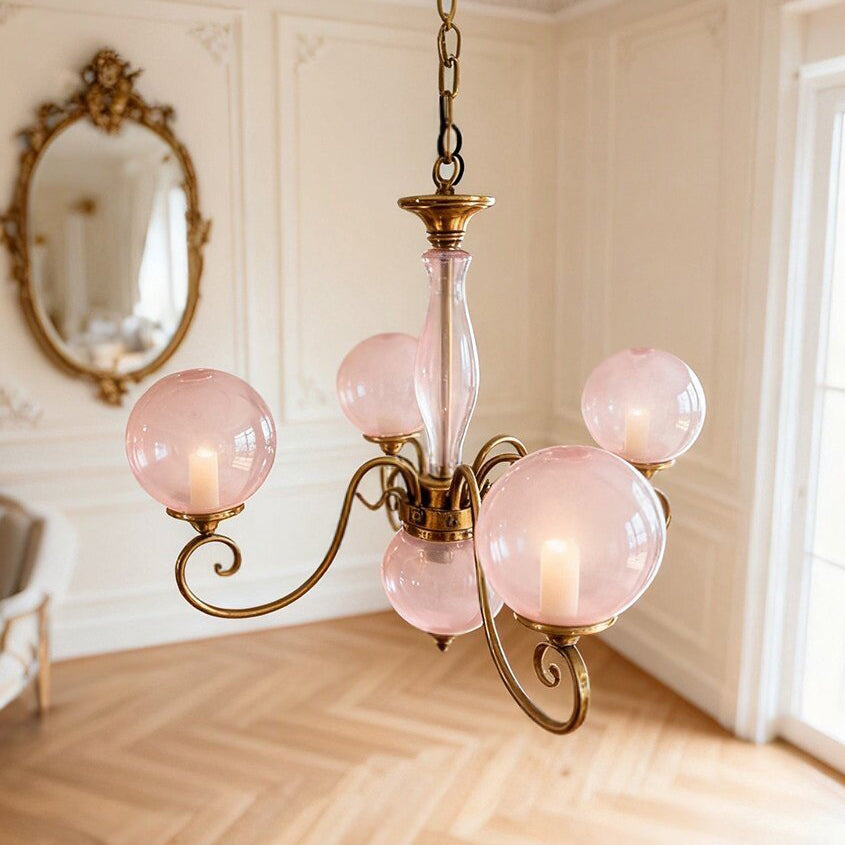 Handcrafted Glass Globe Chandelier with Aged Brass Frame – Multi-Arm Mid-Century Statement Light Fixture | Thomler