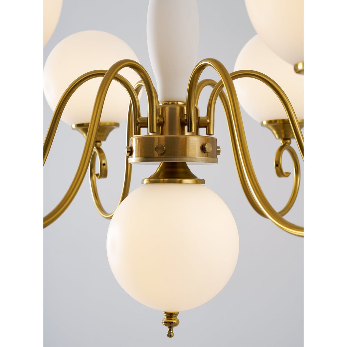 Handcrafted Glass Globe Chandelier with Aged Brass Frame – Multi-Arm Mid-Century Statement Light Fixture | Thomler