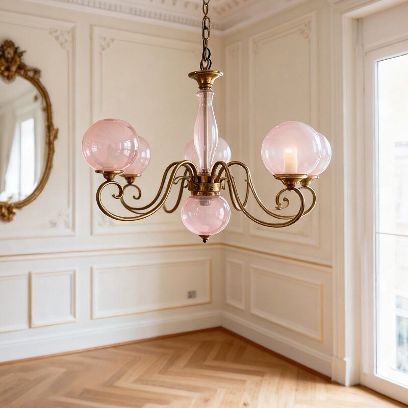 Handcrafted Glass Globe Chandelier with Aged Brass Frame – Multi-Arm Mid-Century Statement Light Fixture | Thomler