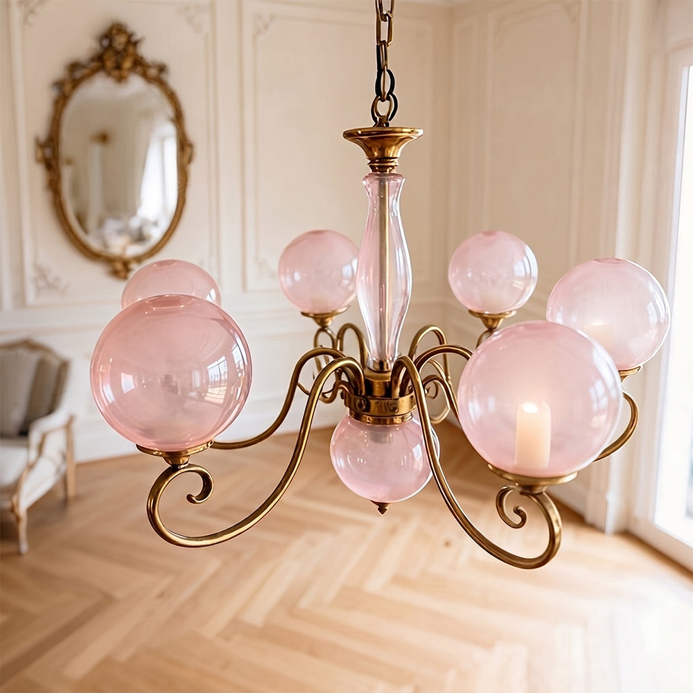 Handcrafted Glass Globe Chandelier with Aged Brass Frame – Multi-Arm Mid-Century Statement Light Fixture | Thomler