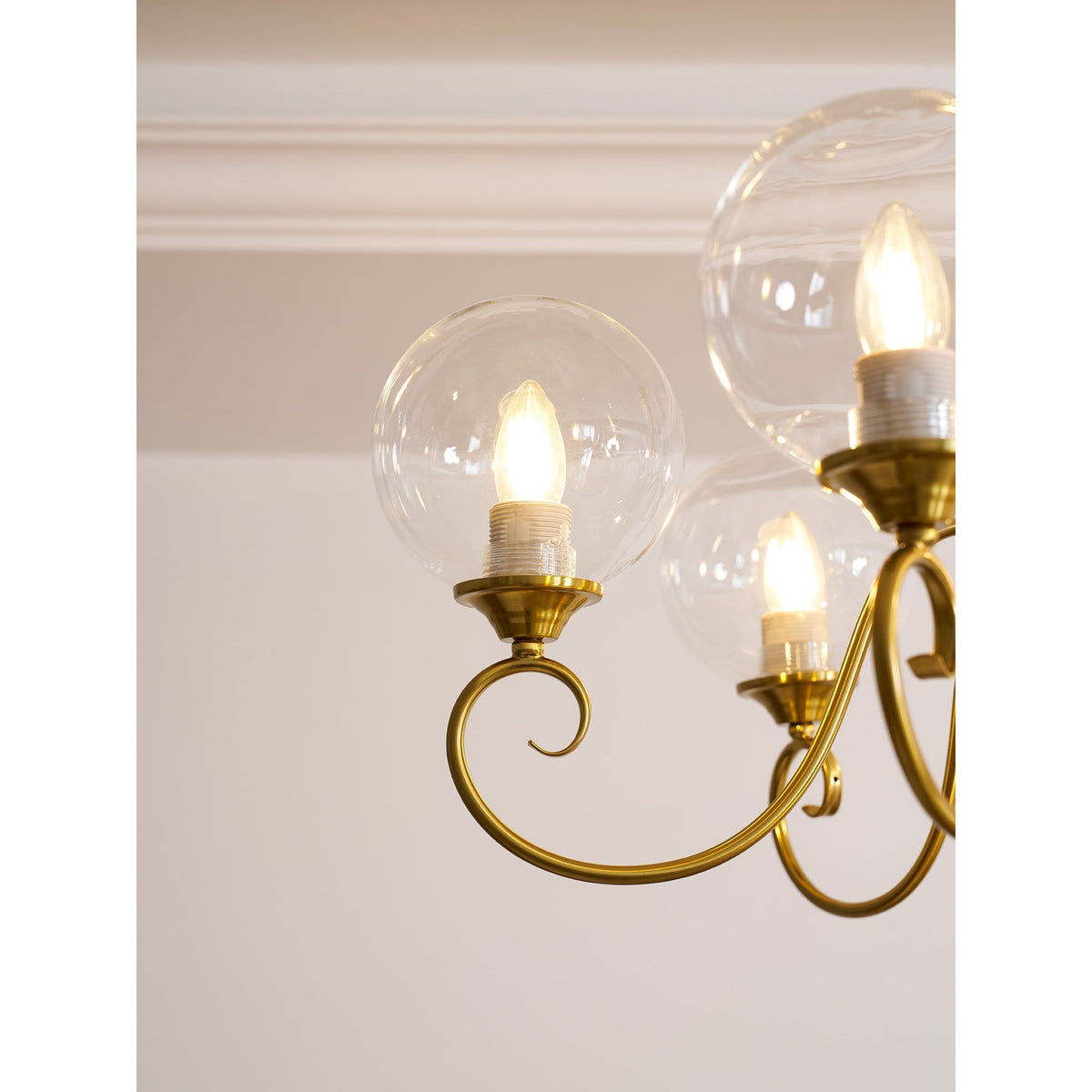 Handcrafted Glass Globe Chandelier with Aged Brass Frame – Multi-Arm Mid-Century Statement Light Fixture | Thomler