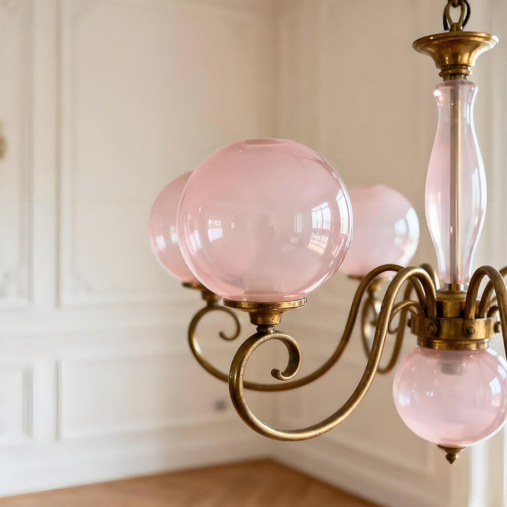Handcrafted Glass Globe Chandelier with Aged Brass Frame – Multi-Arm Mid-Century Statement Light Fixture | Thomler