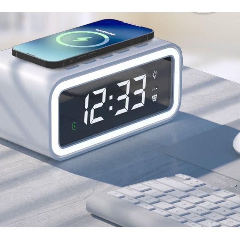 LED Nightstand Clock with Built-In Qi Phone Charger – Dimmable Display & Touch Snooze for Bedroom, Office & Travel | Thomler