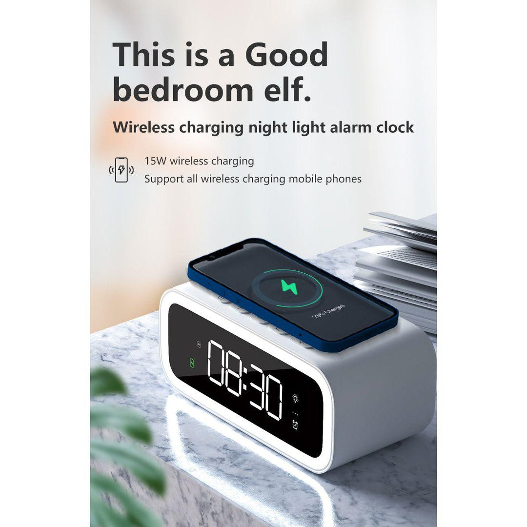 LED Nightstand Clock with Built-In Qi Phone Charger – Dimmable Display & Touch Snooze for Bedroom, Office & Travel | Thomler