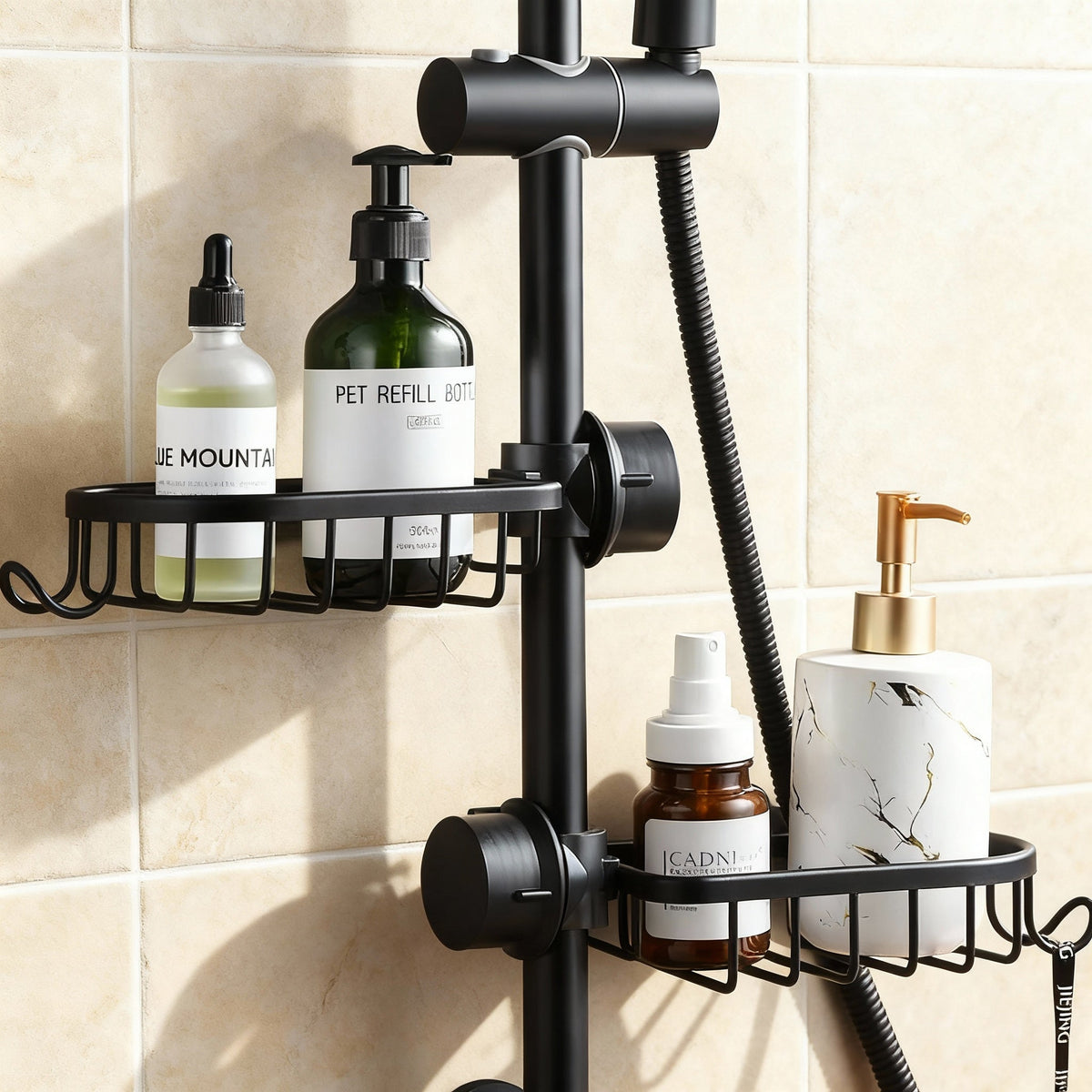 Hanging Shower Caddy for Showerhead | Rust-Proof Stainless Steel Organizer for Shampoo & Soap | No-Drill Quick Install Basket for Bathroom | Thomler