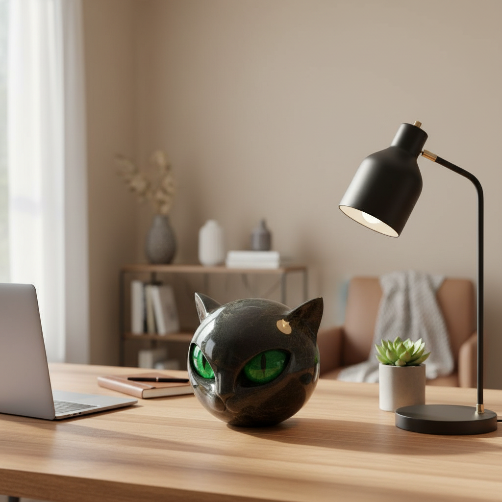 Glossy Resin Feline Figurine with Mesmerizing Gaze – Decorative Cat Statue for Desk, Shelf & Living Room Display – Modern Animal Sculpture A | Thomler