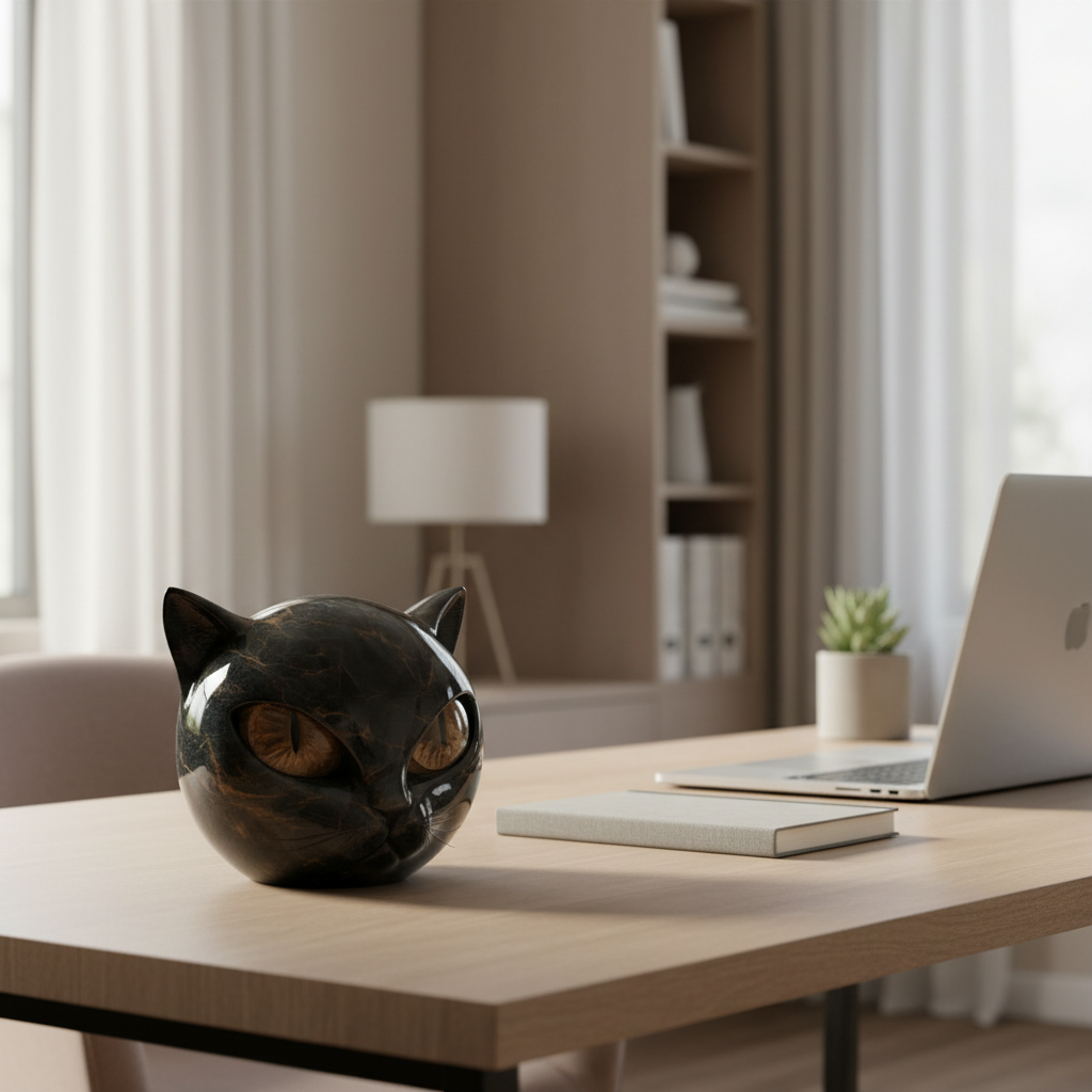 Glossy Resin Feline Figurine with Mesmerizing Gaze – Decorative Cat Statue for Desk, Shelf & Living Room Display – Modern Animal Sculpture A | Thomler