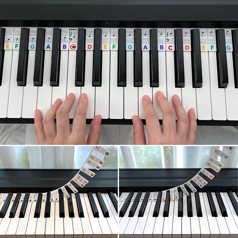 Removable Silicone Piano Key Note Labels for 88-Key Keyboards | Beginner Learning Aid with Staff Notation | Quick-Install Teaching Guide for Grand, Up