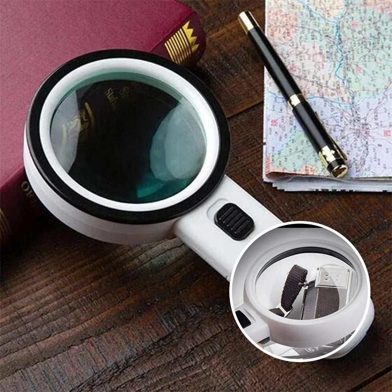 Illuminated Desktop Magnifier with 30X Magnification and 12 LED Lights for Reading Small Print, Labels, Books, Maps, Coins, Jewelry, Hobbies | Thomler