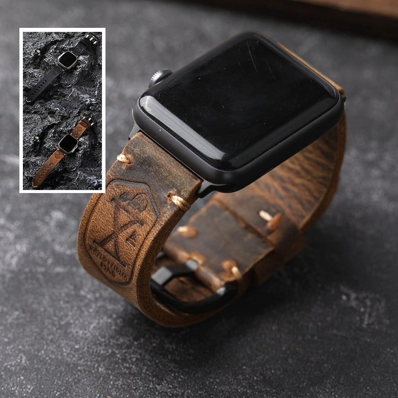 Vintage Full-Grain Leather Apple Watch Band | Handcrafted Strap with Patina Finish for 40mm 41mm 42mm 44mm 45mm 49mm | Classic Buckle Design | Thomler