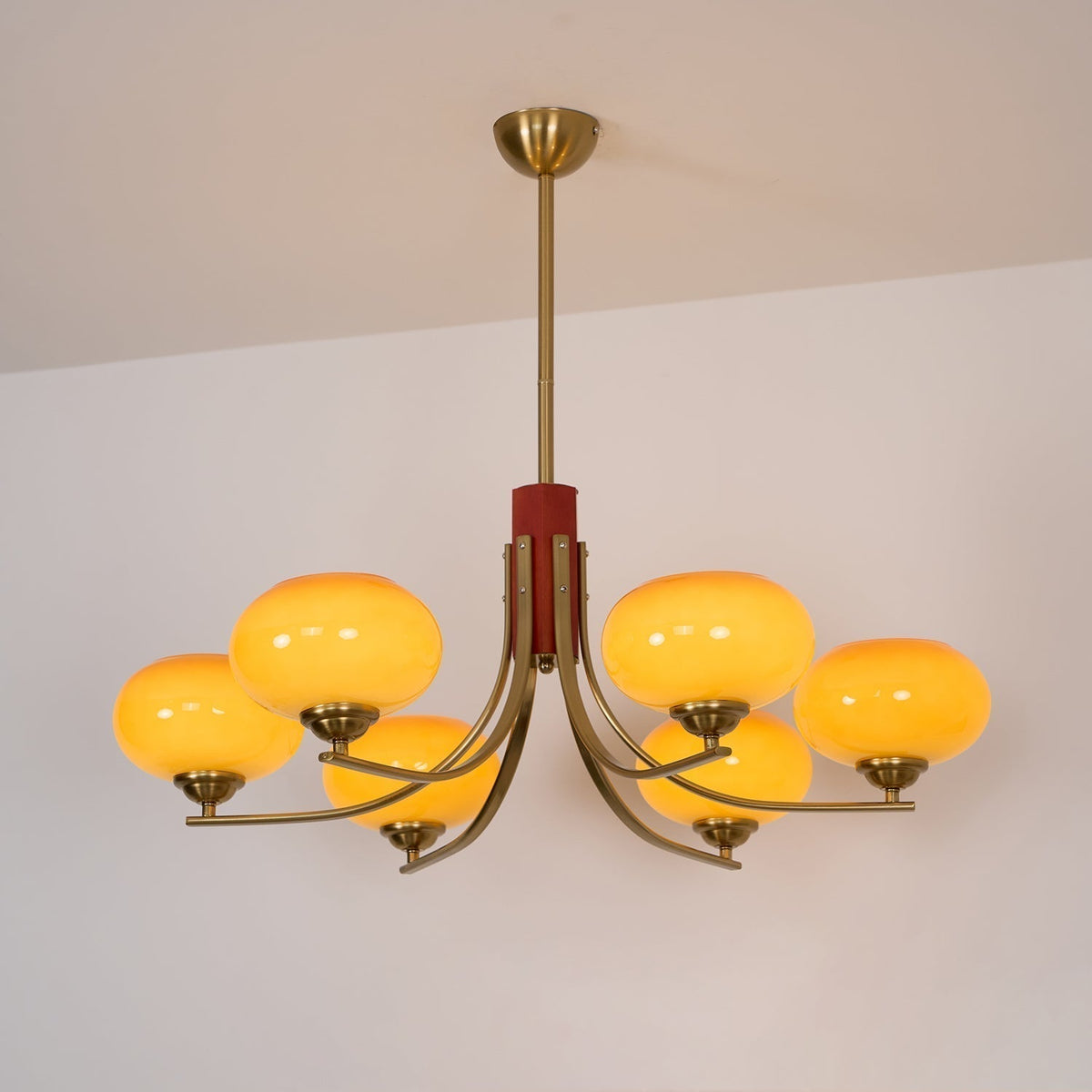 Amber Globe Multi-Light Ceiling Fixture with Walnut Accents – Modern Suspended Orb Lighting for Dining Room & Entryway | Thomler