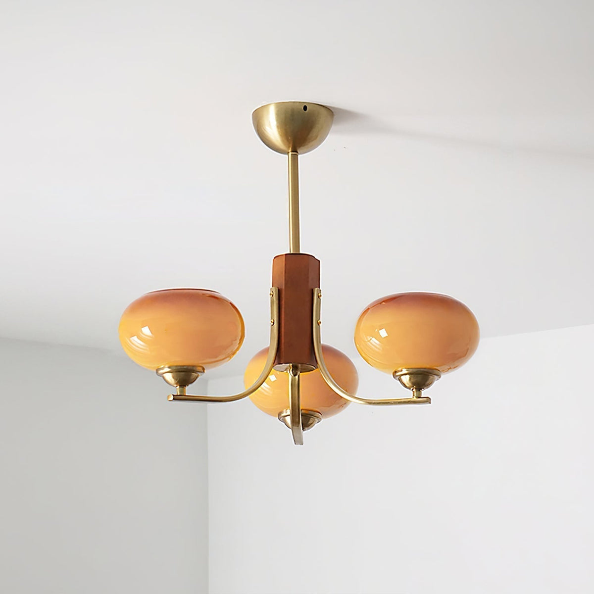 Amber Globe Multi-Light Ceiling Fixture with Walnut Accents – Modern Suspended Orb Lighting for Dining Room & Entryway | Thomler