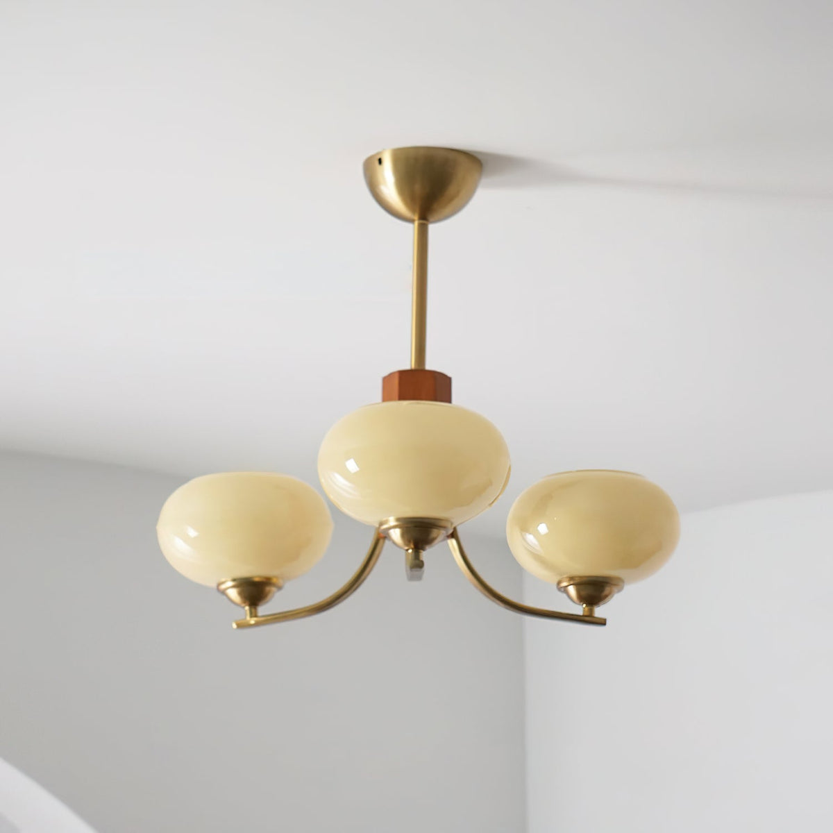 Amber Globe Multi-Light Ceiling Fixture with Walnut Accents – Modern Suspended Orb Lighting for Dining Room & Entryway | Thomler