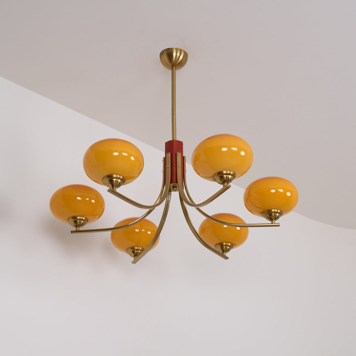 Amber Globe Multi-Light Ceiling Fixture with Walnut Accents – Modern Suspended Orb Lighting for Dining Room & Entryway | Thomler