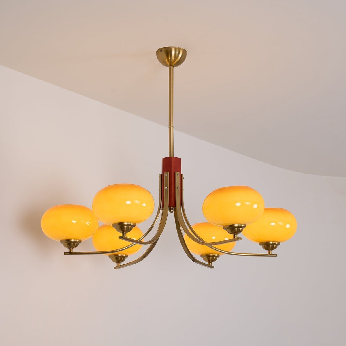Amber Globe Multi-Light Ceiling Fixture with Walnut Accents – Modern Suspended Orb Lighting for Dining Room & Entryway | Thomler