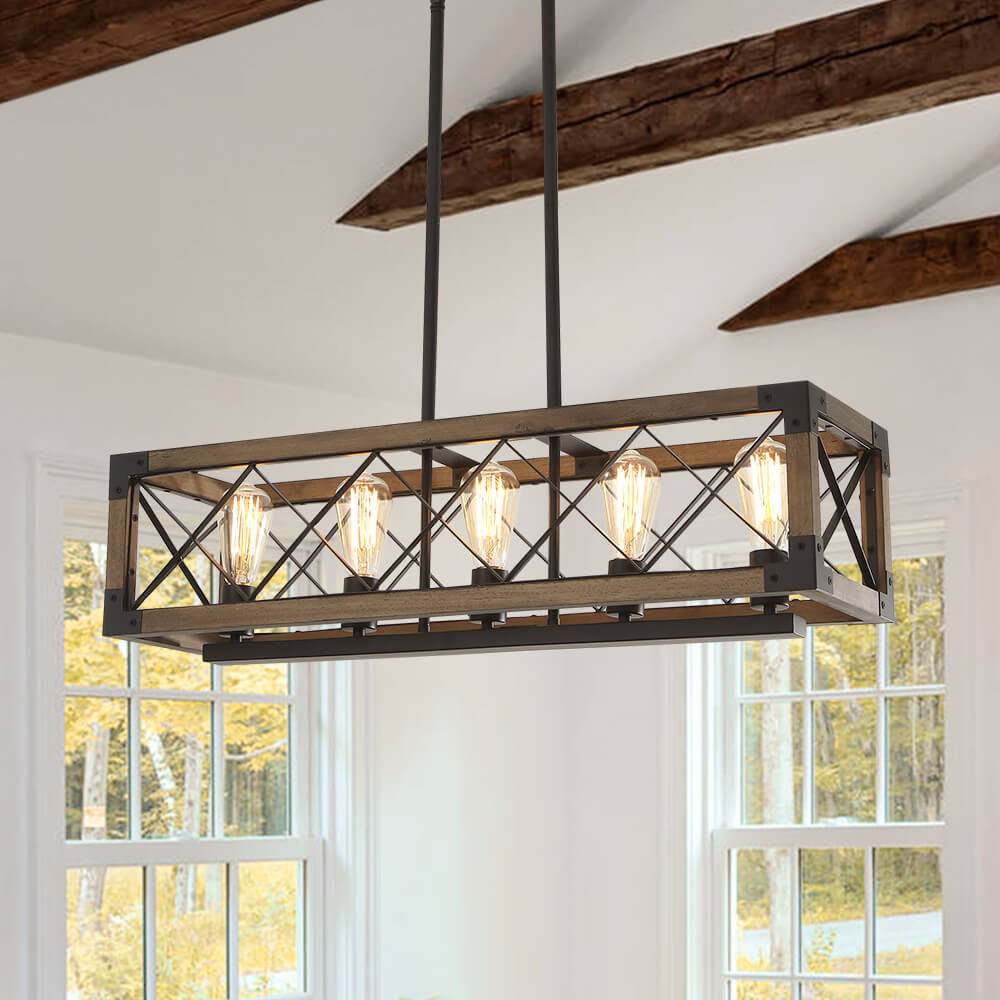Pendant Light Wood Metal 80.0 cm Brown Black Dining Room Kitchen Island Industrial Farmhouse Ceiling Fixture | Thomler