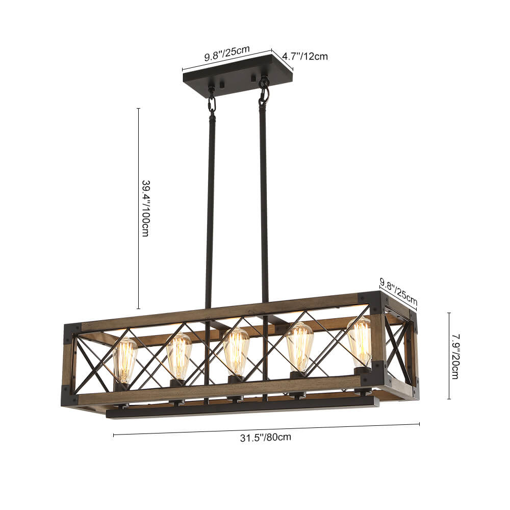 Pendant Light Wood Metal 80.0 cm Brown Black Dining Room Kitchen Island Industrial Farmhouse Ceiling Fixture | Thomler