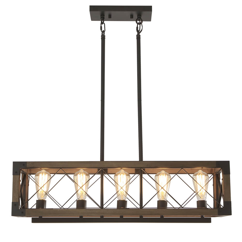Pendant Light Wood Metal 80.0 cm Brown Black Dining Room Kitchen Island Industrial Farmhouse Ceiling Fixture | Thomler