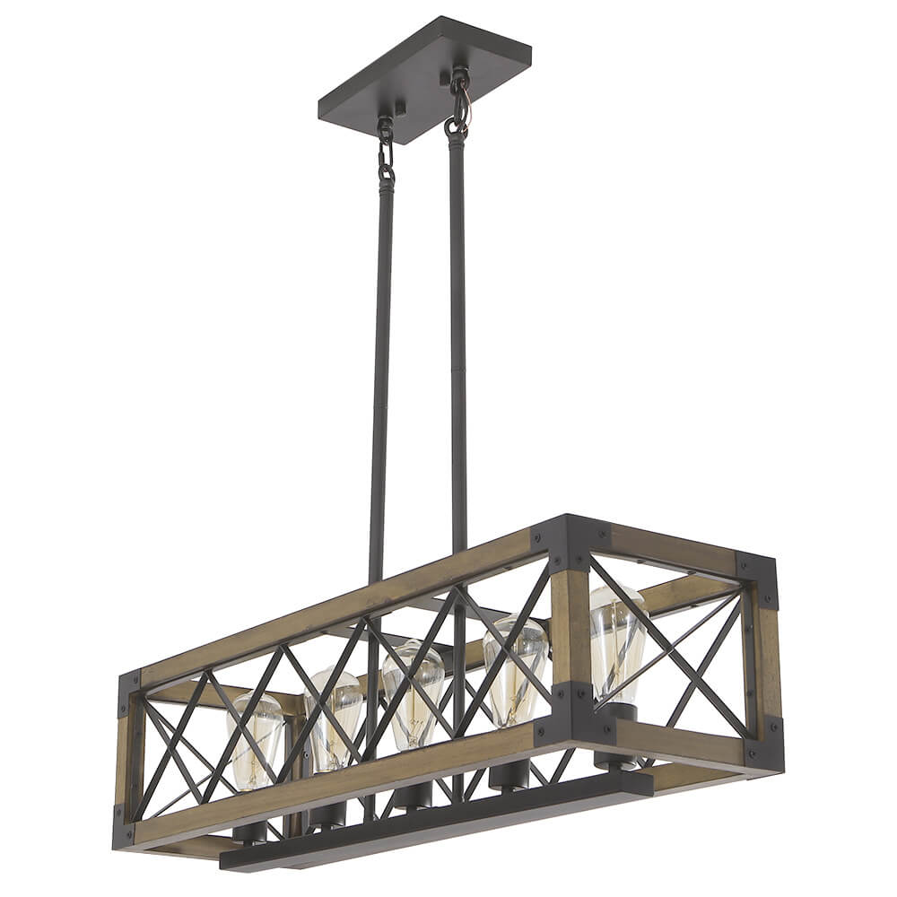 Pendant Light Wood Metal 80.0 cm Brown Black Dining Room Kitchen Island Industrial Farmhouse Ceiling Fixture | Thomler