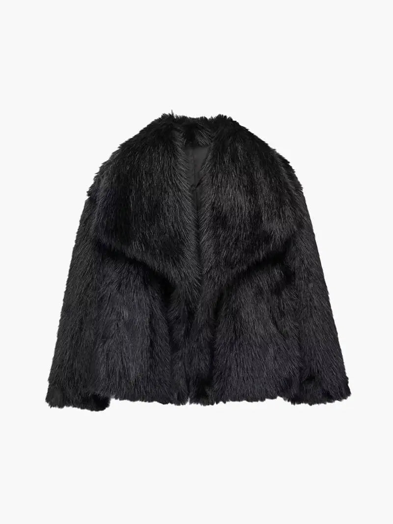 Plush Synthetic Fur Overcoat with Oversized Notch Collar for Women – Winter Warmth & Cruelty-Free Style | Thomler