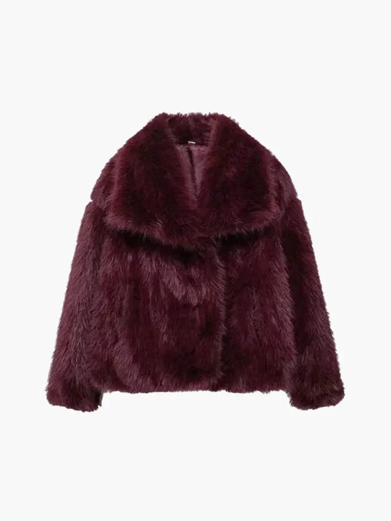 Plush Synthetic Fur Overcoat with Oversized Notch Collar for Women – Winter Warmth & Cruelty-Free Style | Thomler