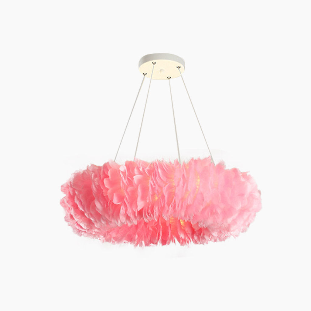 Pendant Light Feather Ring 19.7 in Adjustable Pink Bedroom Ceiling Lamp Soft Fluffy Nordic Minimalist Lighting | Thomler