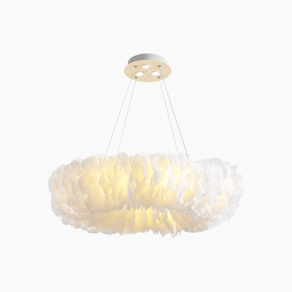 Pendant Light Feather Ring 19.7 in Adjustable Pink Bedroom Ceiling Lamp Soft Fluffy Nordic Minimalist Lighting | Thomler